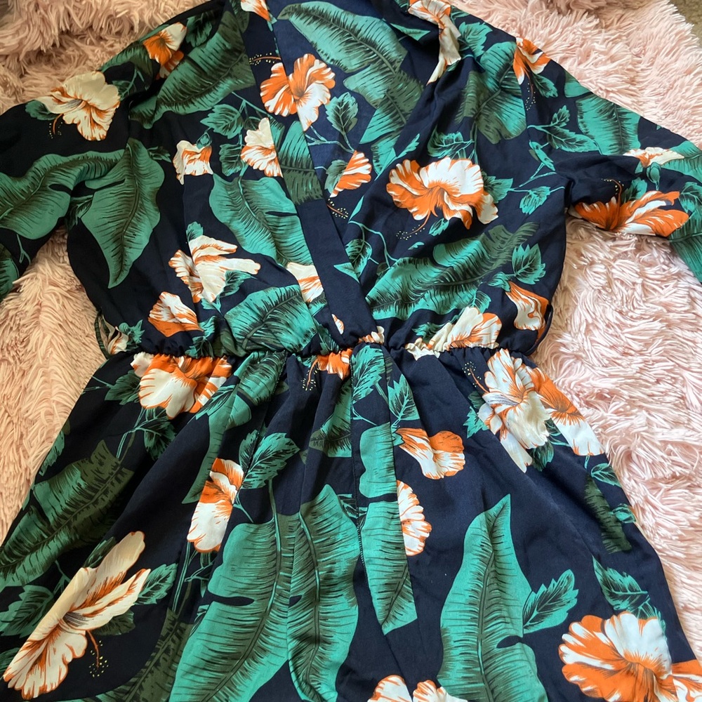 SHEIN Floral Romper- Green and Orange